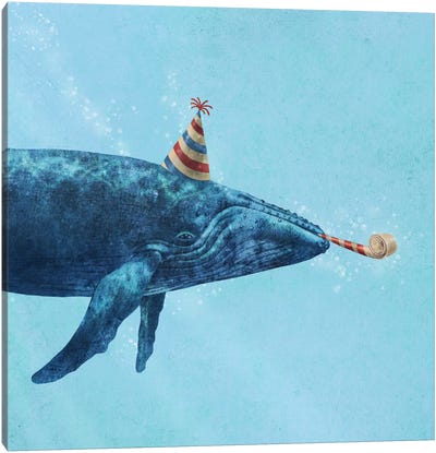 Party Whale Canvas Art Print - Children's Illustrations 