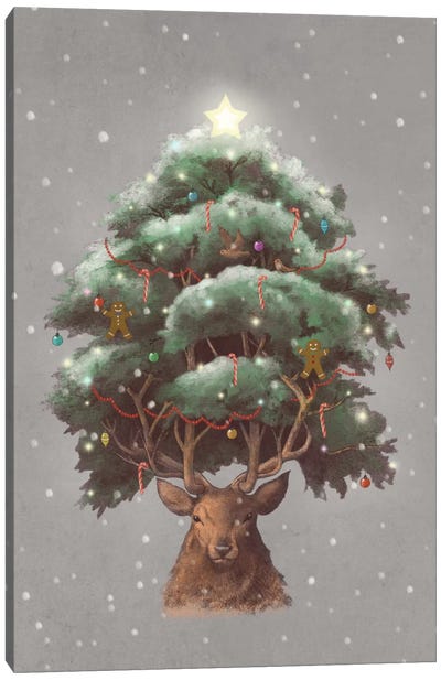 Reindeer Tree Portrait Canvas Art Print - Evergreen & Burlap