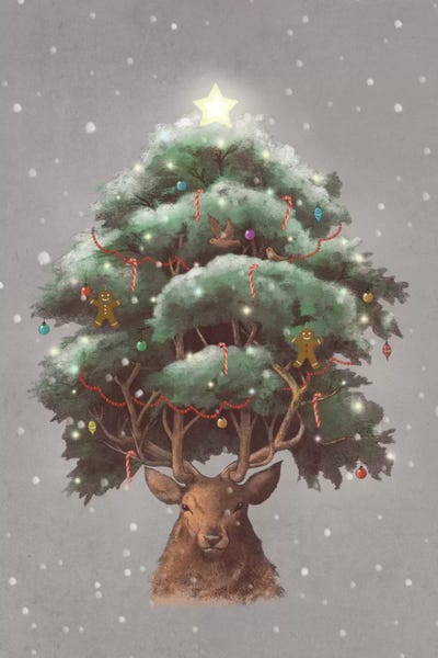 Children's Illustrations: Reindeer Tree Portrait by Terry Fan