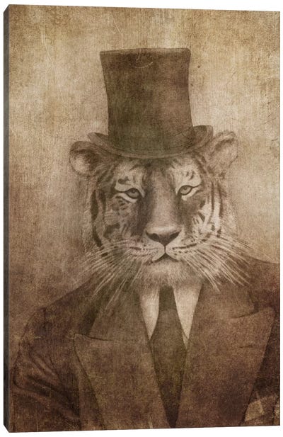 Sir Tiger Canvas Art Print - Animal Humor Art