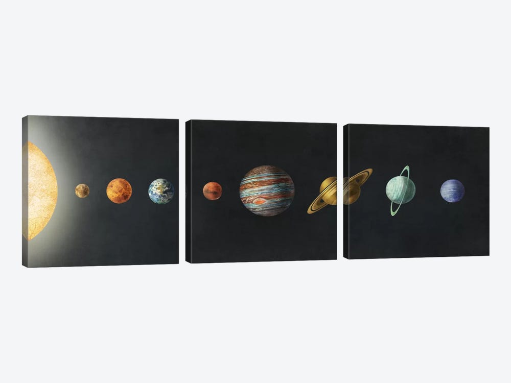 The Solar System Black 3-piece Canvas Art Print