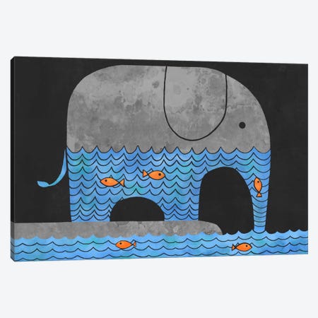 Thirsty Elephant Canvas Print #TFN210} by Terry Fan Canvas Artwork