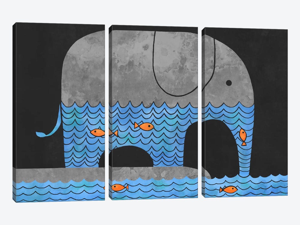 Thirsty Elephant by Terry Fan 3-piece Canvas Artwork