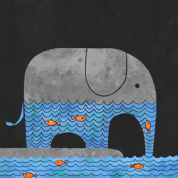 Kids Ocean Life Art: Thirsty Elephant Square by Terry Fan