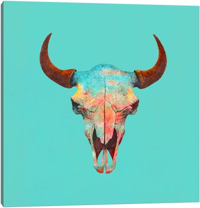 Turquoise Sky Canvas Art Print - Bull Art