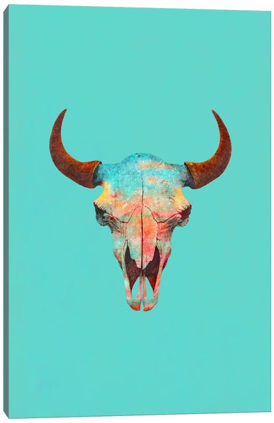 Turquoise Sky Portrait Canvas Art Print - Bull Art