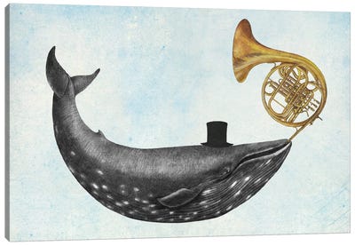 Whale Song Blue Canvas Art Print - Animal Illustrations