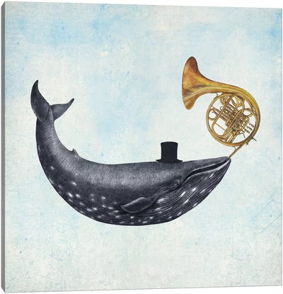 Whale Song Blue Square Canvas Art Print - Book Illustrations 