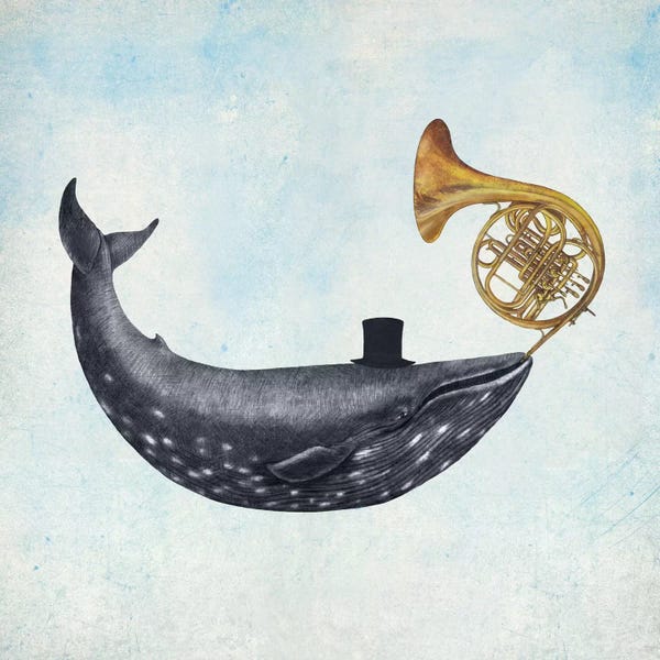 Kids Nautical Art: Whale Song Blue Square by Terry Fan