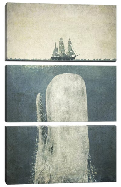 White Whale Canvas Art Print - 3-Piece Vintage Art
