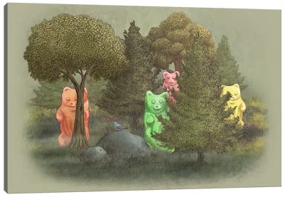 Wild Jelly Bears Canvas Art Print - Evergreen Tree Art