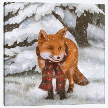 Winter Fox Square Canvas Print #TFN235} by Terry Fan Canvas Art Print