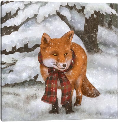 Winter Fox Square Canvas Art Print - Book Illustrations 