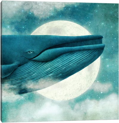 Dream Of The Blue Whale Square Canvas Art Print - Children's Illustrations 