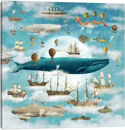 Ocean Meets Sky Square #3 Canvas Art Print - Children's Illustrations 