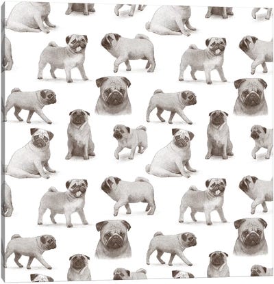Pug Pattern Canvas Art Print - Pug Art