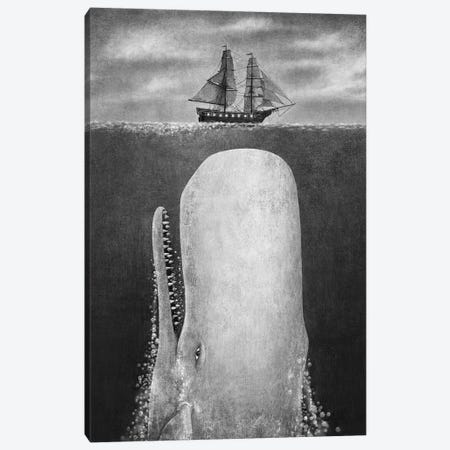 The Whale Grayscale Canvas Print #TFN277} by Terry Fan Art Print
