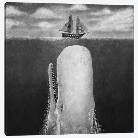 The Whale Grayscale Square Canvas Print #TFN278} by Terry Fan Canvas Wall Art