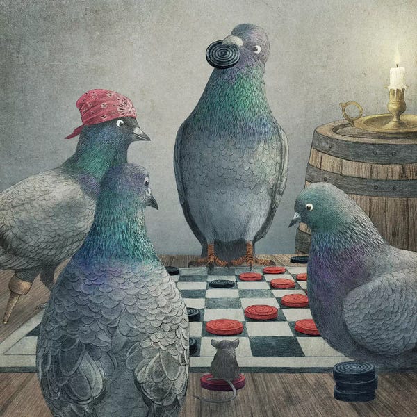 Children's Illustrations: Checker Playing Pigeons by Terry Fan