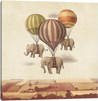 Flight Of The Elephants IV Canvas Art Print - Children's Illustrations 