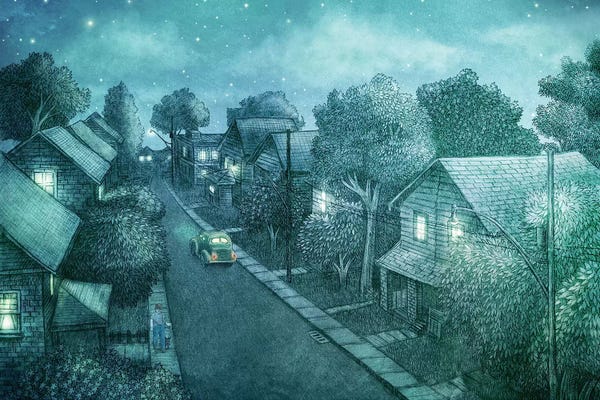 Children's Illustrations: Grimloch Lane Night by Terry Fan