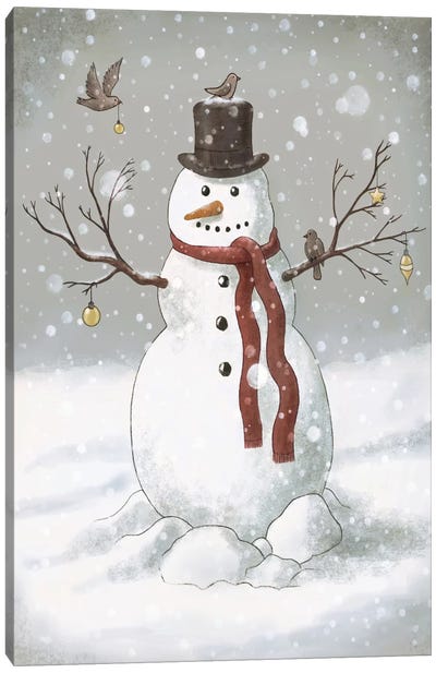 Christmas Snowman Canvas Art Print - Book Illustrations 