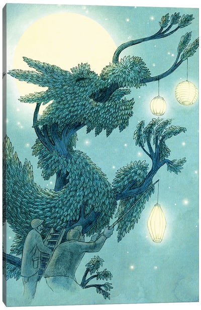 Lighting The Dragon Tree Canvas Art Print - Dragon Art