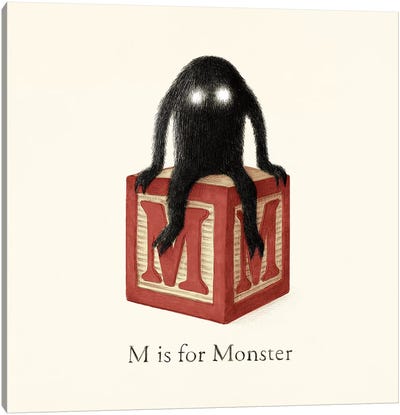 M Is For Monster I Canvas Art Print - Children's Illustrations 