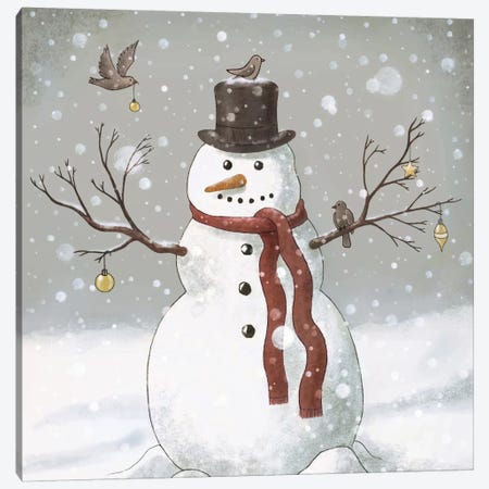 Christmas Snowman Square Canvas Print #TFN30} by Terry Fan Canvas Artwork