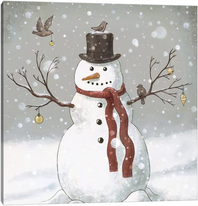 Christmas Snowman Square Canvas Art Print - Hand Drawings & Sketches