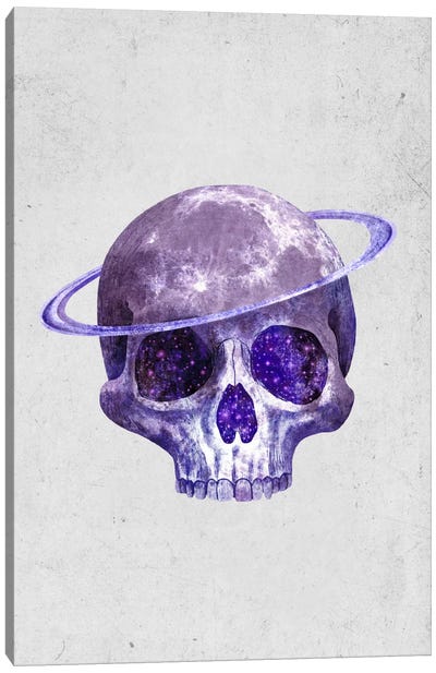 Cosmic Skull Portrait Canvas Art Print - Gray & Purple Art