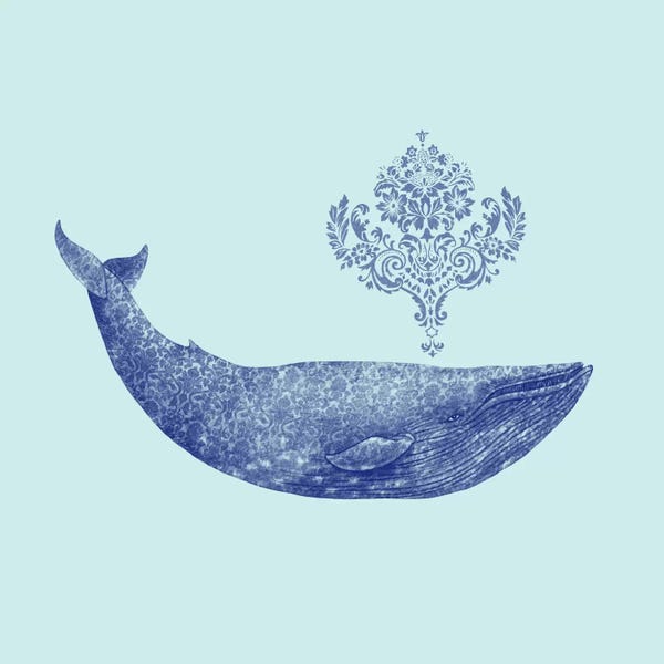 Children's Illustrations: Damask Whale Square #1 by Terry Fan