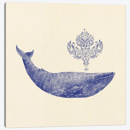 Damask Whale Square #2 Canvas Print #TFN41} by Terry Fan Art Print