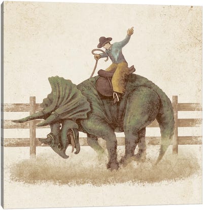 Dino Rodeo Canvas Art Print - Cowboy & Cowgirl Art