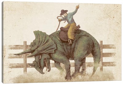 Dino Rodeo Landscape Canvas Art Print - Prehistoric Animal Art