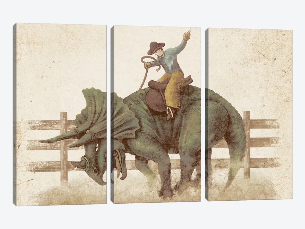 Dino Rodeo Landscape by Terry Fan 3-piece Canvas Print