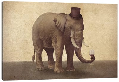 A Fine Vintage Landscape Canvas Art Print - Elephant Art
