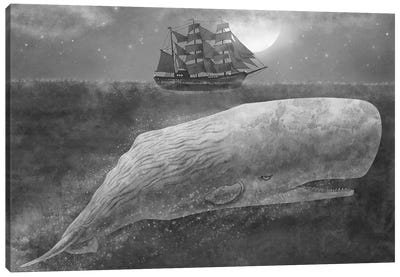 Far From Nantucket Mono Canvas Art Print - Whale Art