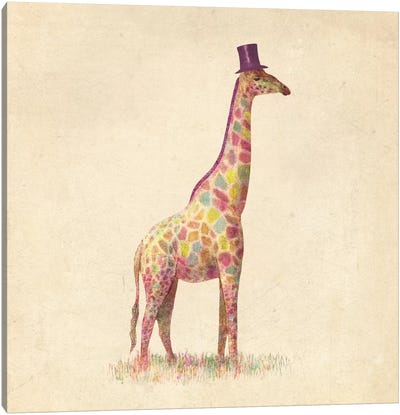 Fashionable Giraffe Square Canvas Art Print - Animal Illustrations