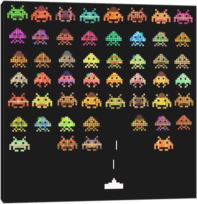 Fashionable Invaders Square Canvas Art Print - Space Invaders