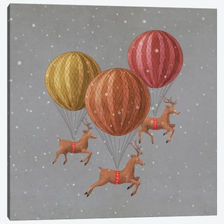 Flight of the Deer Grey Square Canvas Print #TFN81} by Terry Fan Art Print