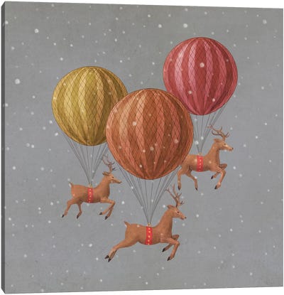 Flight of the Deer Grey Square Canvas Art Print - Hot Air Balloon Art