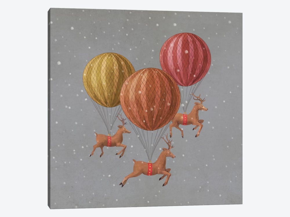 Flight of the Deer Grey Square by Terry Fan 1-piece Canvas Wall Art