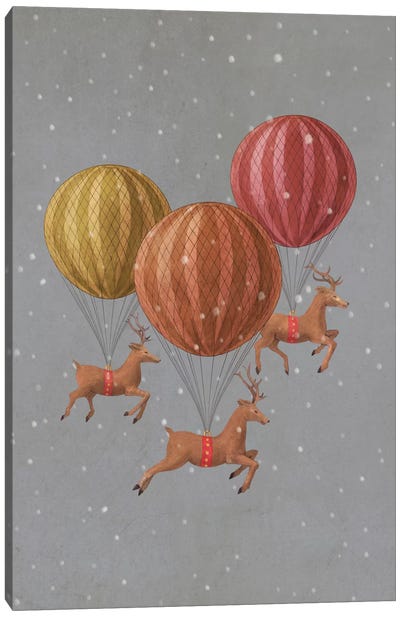 Flight Of The Deer Grey Canvas Art Print - Kids Fantasy Art