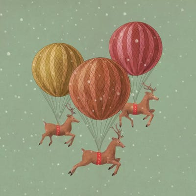 Flight Of The Deer Green Square by Terry Fan art print