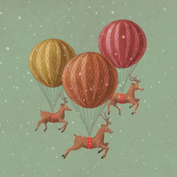 Children's Illustrations: Flight Of The Deer Green Square by Terry Fan