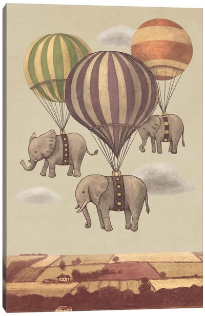Flight Of The Elephants Canvas Art Print - Circus Fun