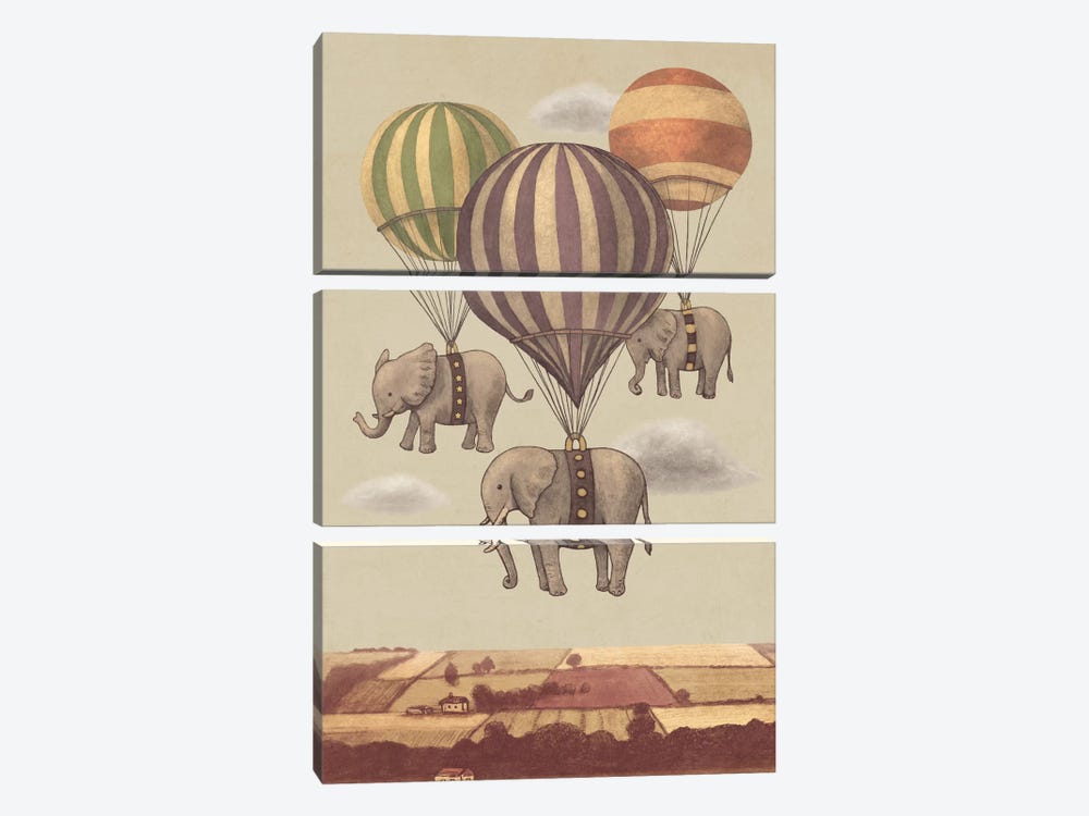 Flight Of The Elephants by Terry Fan 3-piece Canvas Wall Art