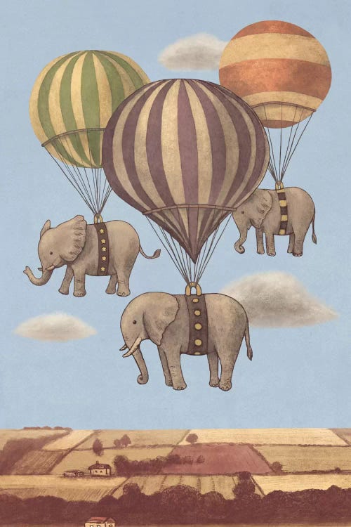 Flight Of The Elephants Blue by Terry Fan wall art