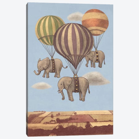 Flight Of The Elephants Blue Canvas Print #TFN86} by Terry Fan Canvas Artwork